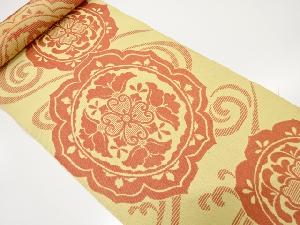 アンティーク　絵皿に花模様織り出し　八寸帯地反物